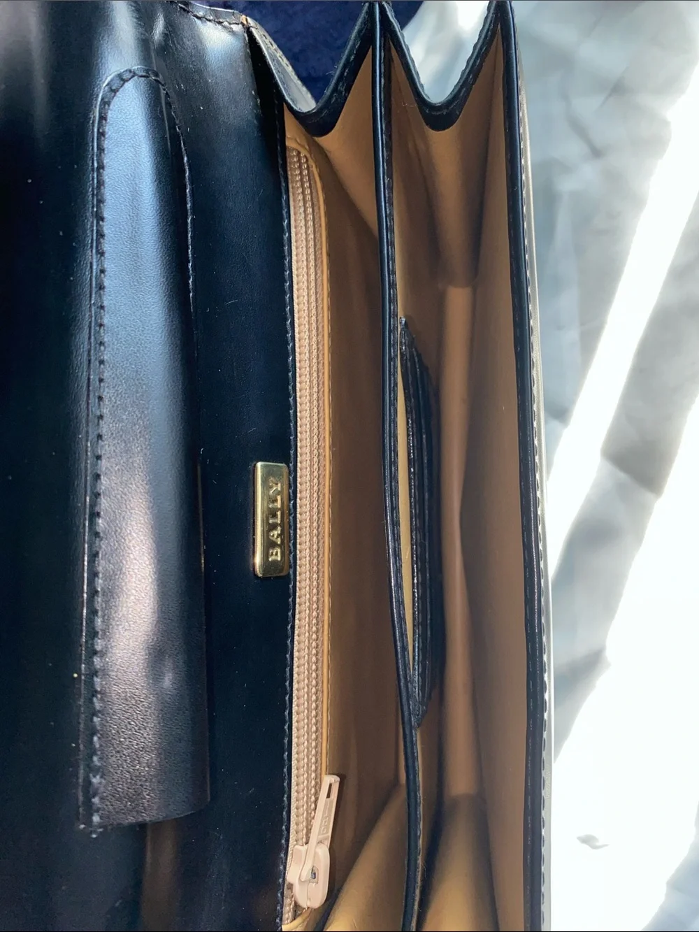 Bally Vintage Black Leather Clutch with Gold Lock and hidden strap